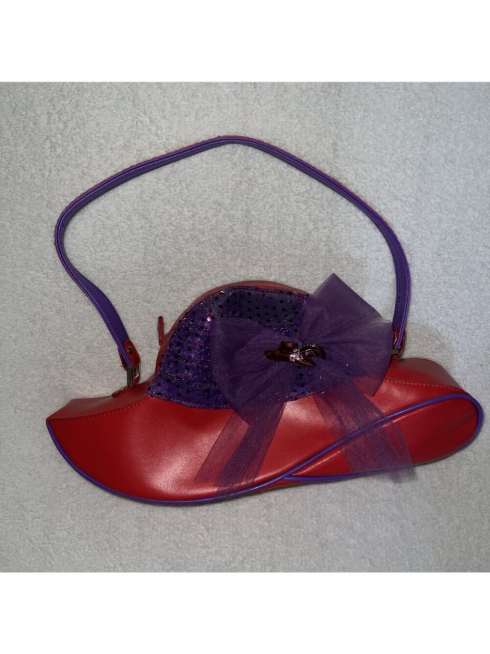 Red Hat Society 4 pc set tote shoulder bag toiletry hand Blk w/Red/Purple hats - Picture 7 of 16